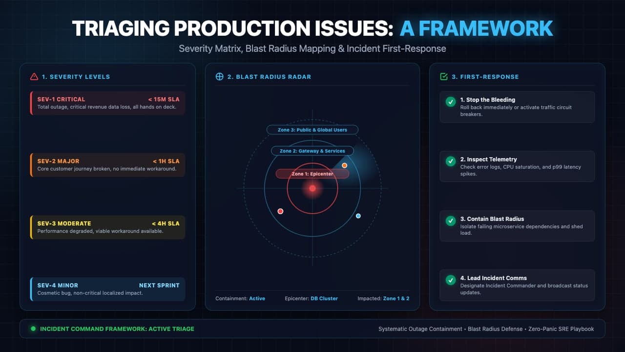 A Framework for Triaging Production Issues: Severity, Blast Radius, and What to Check First