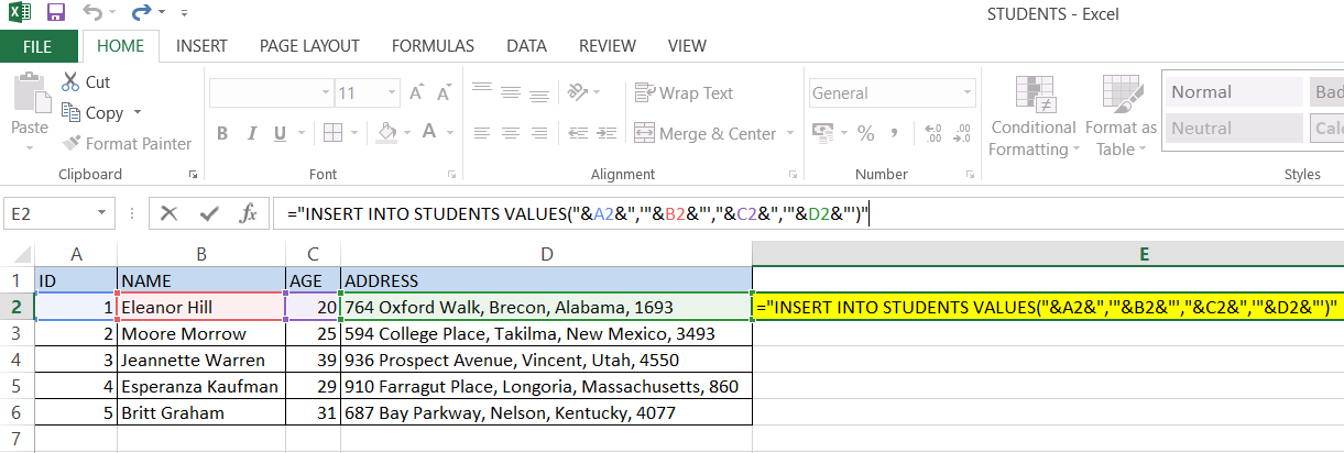 Student Insert Script