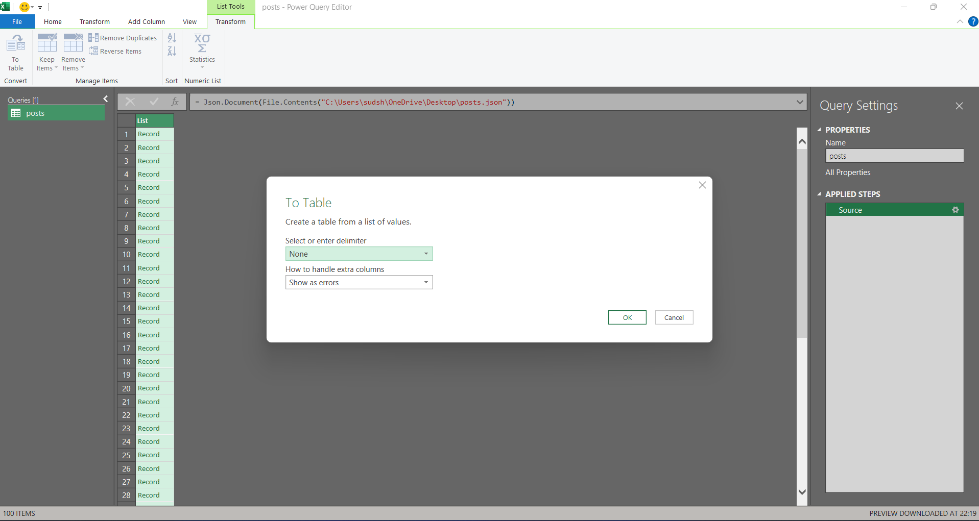 Importing JSON into Excel