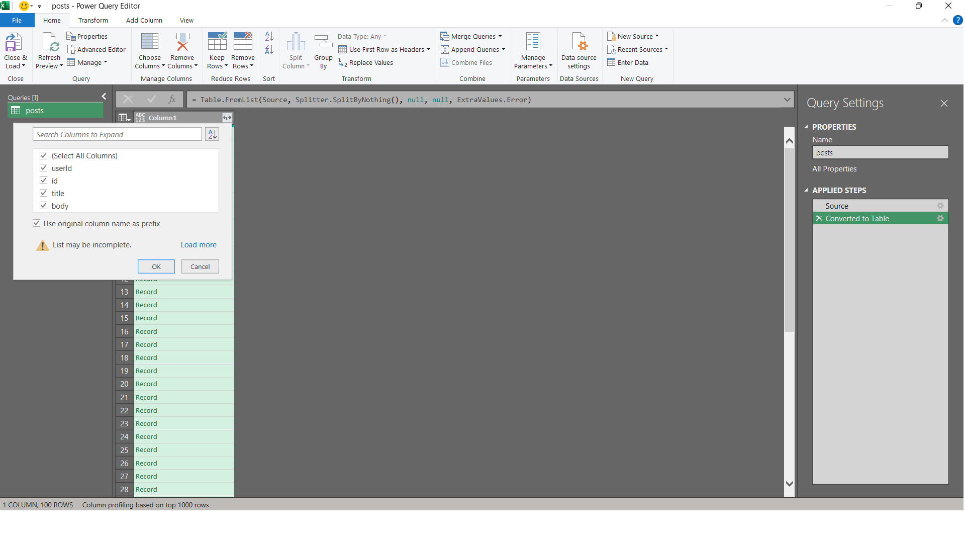 Importing JSON into Excel